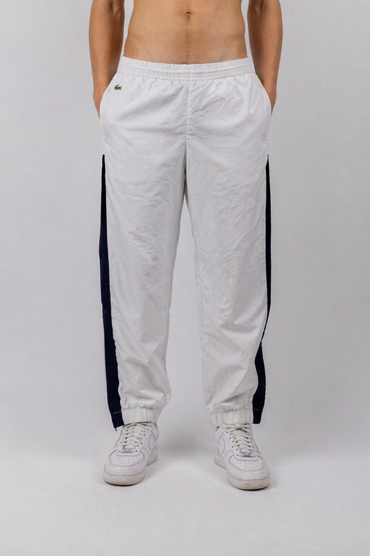 Lacoste Trackpants Weiß – Vintage Trainingshose mit Streifen (M)