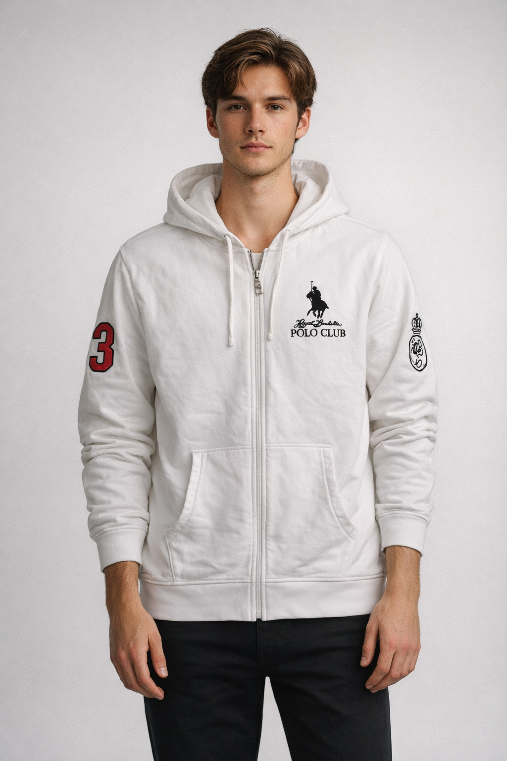 Polo Club Hoodie Jacke Weiß – Gesticktes Logo, Front Zip, Regular Fit (M)