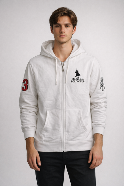 Polo Club Hoodie Jacke Weiß – Gesticktes Logo, Front Zip, Regular Fit (M)