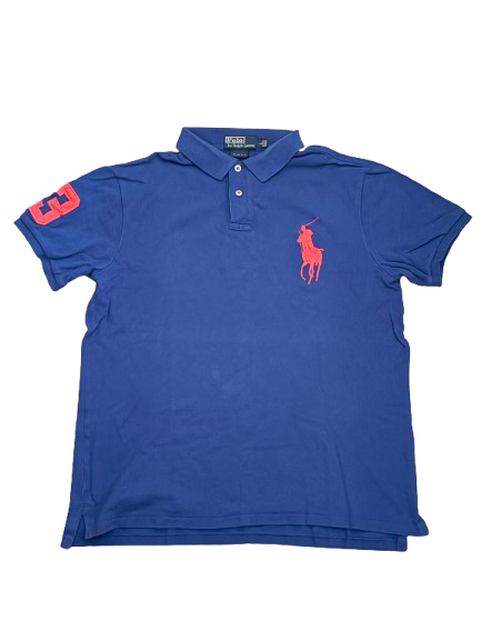 Polo Ralph Lauren Polo Shirt Blau – Big Pony Logo Rot, Custom Fit (L)