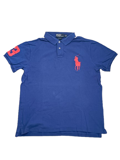 Polo Ralph Lauren Polo Shirt Blau – Big Pony Logo Rot, Custom Fit (L)