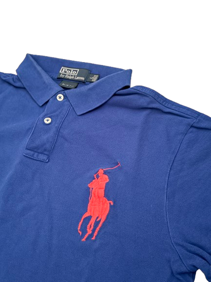 Polo Ralph Lauren Polo Shirt Blau – Big Pony Logo Rot, Custom Fit (L)