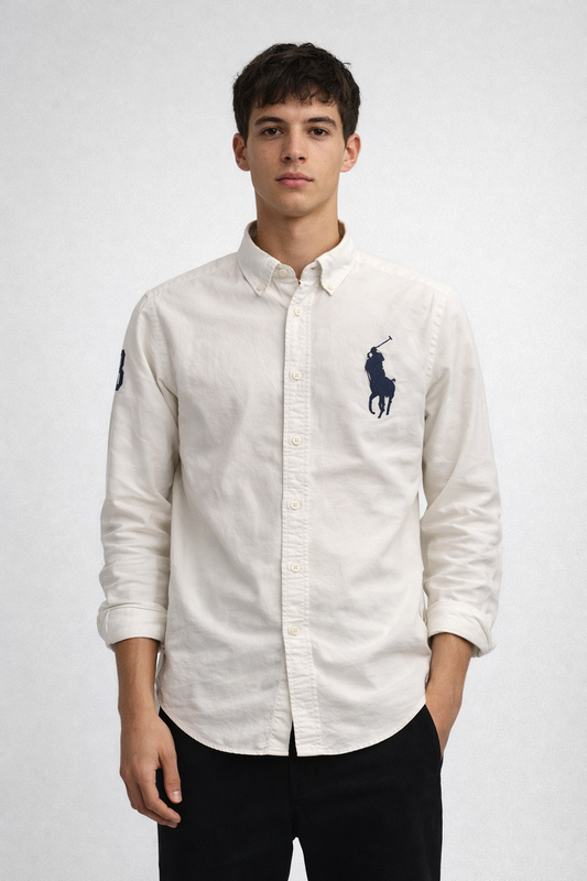 Polo Ralph Lauren Hemd Weiß – Klassisches Oxford Shirt mit großem Logo (M) (10-12)